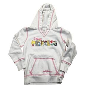 Disney Work Parks Princess Embroidered Hoodie White Pink Youth Girls Size Small